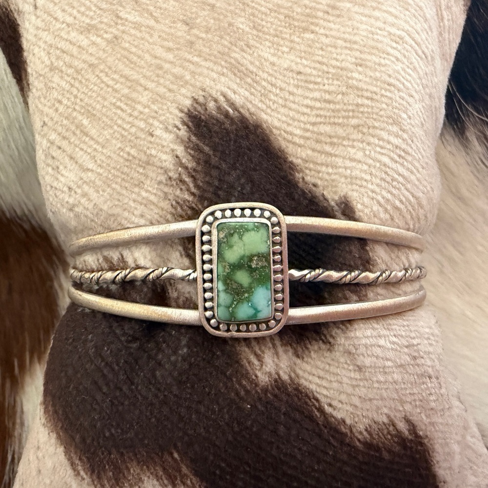 โค๏ธ Sonoran Mountain Turquoise Matte Sterling Navajo Style Adjustable Cuff 14.4Gm